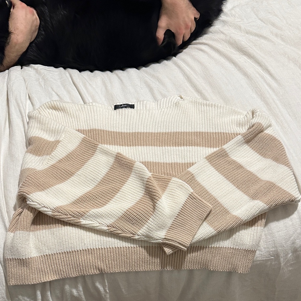 Lulu's Cream and Tan Striped Sweater